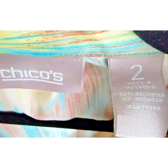 Chico's Size 2 Striped 3/4 Sleeve Colorful Shirt Women's L Button Gathered Waist - Picture 3 of 6